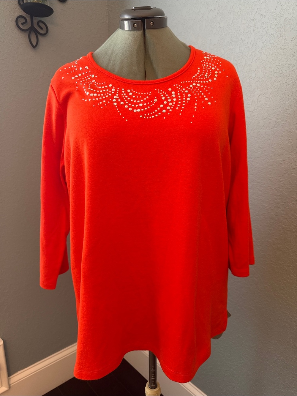 Quacker Factory Orange Scoop Neck Embellished Sweatshirt